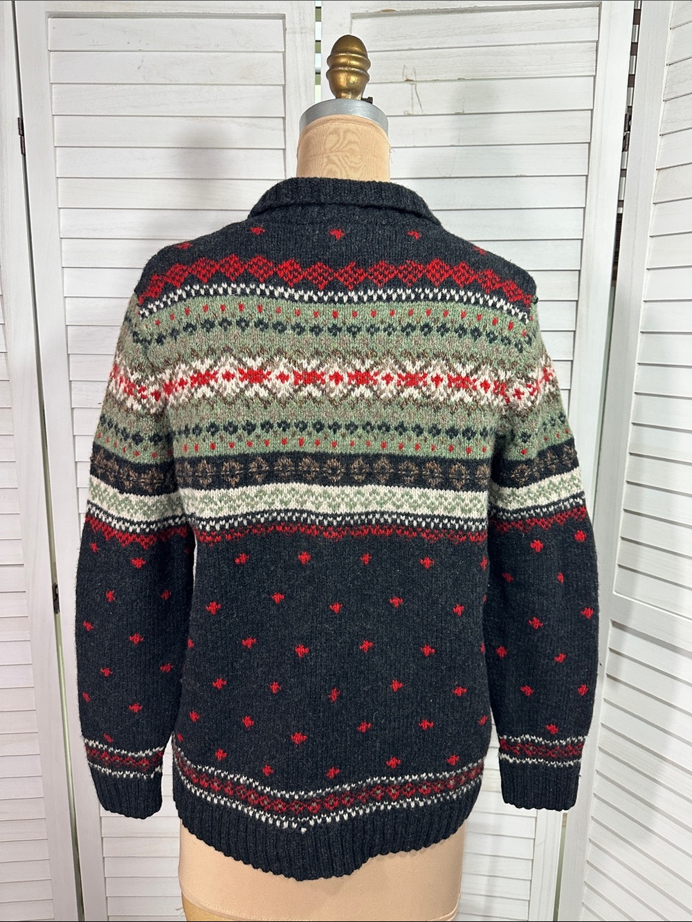 Vintage Lauren Ralph Lauren Petite Hand Knit Fair Isle Quarter Zip Sweater SP - Picture 8 of 12
